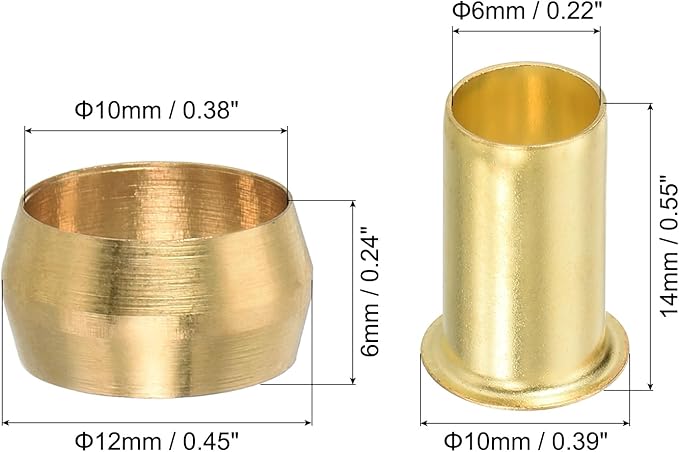 PATIKIL 3/8" Tube ID Compression Assortment Kit, 15 Set Brass Compression Sleeve Ferrule & Insert for Water Oil Pipe