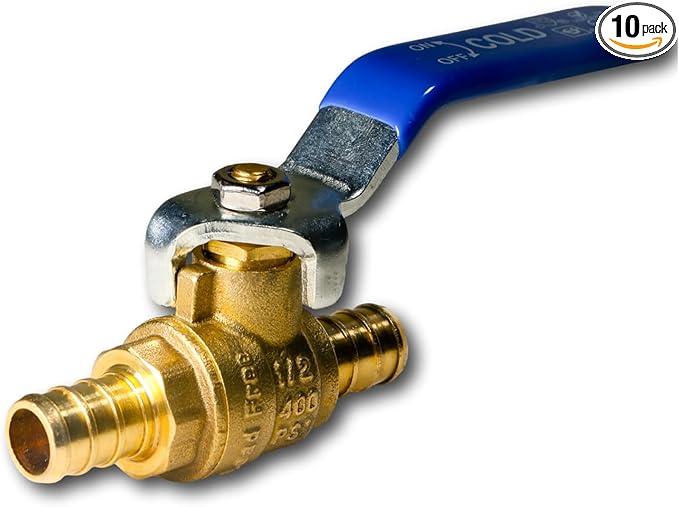 XFITTING 10 Pieces 1/2" Pex Ball Valve with Handle Blue, 24-2-2=10X