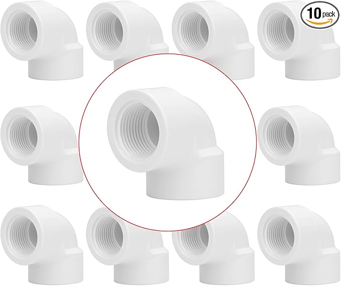 10Pack 3/4" Double Female Thread 90 Degree PVC Elbow Pipe Fitting Connector SCH40 3/4IN F to F Threaded 90 Degree Elbow PVC Corner Adapter Pipe Fitting for Home Sewer Plumbing Water Line