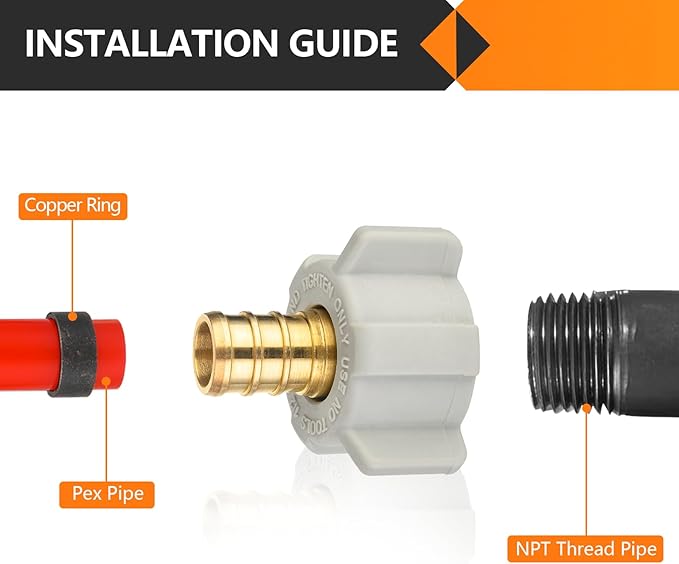 10-Pack HeSun PEX Fittings, 1/2" Pex x 1/2" Female NPT Swivel Adapter, Brass Crimp Fitting for ASTM F1807(PEX1807202)