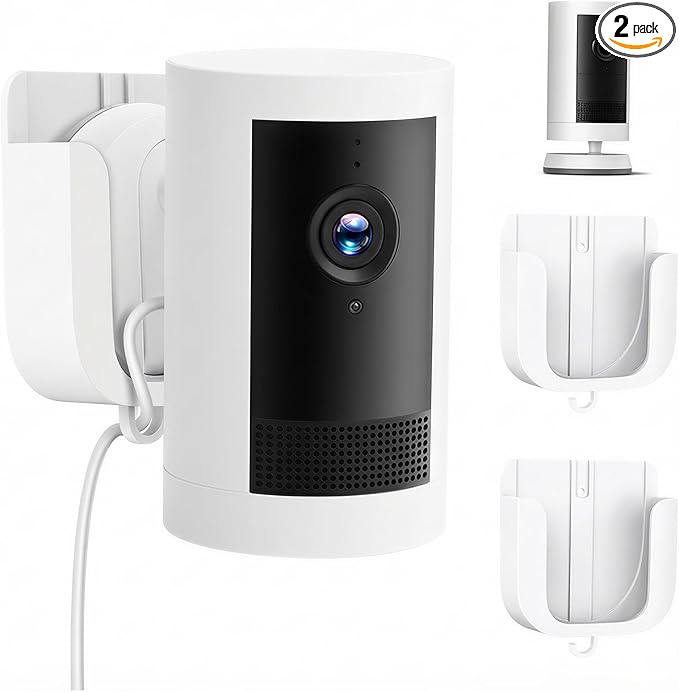 No Drill Wall Mount for Ring Outdoor Cam Plus, Adhesive Indoor Camera Mount with Strong Tape and Screws, Two Ways Easy Installation, 2Pack(White)