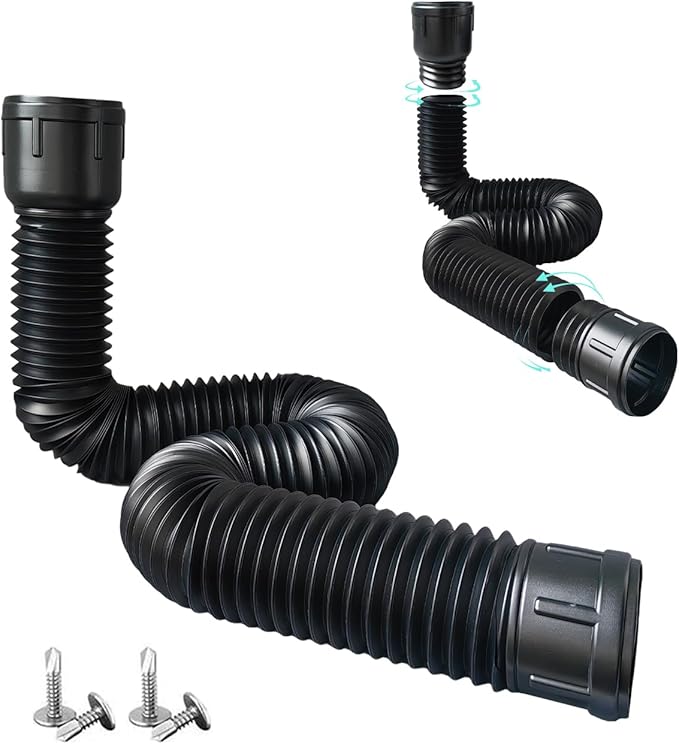 Roof Downspout Extension Pipe, Adjustable & Expandable Gutter Drain Pipe, PVC Anti-Clogging Rainwater Extension Hose for Roof Drainage（ROUND/BLACK)