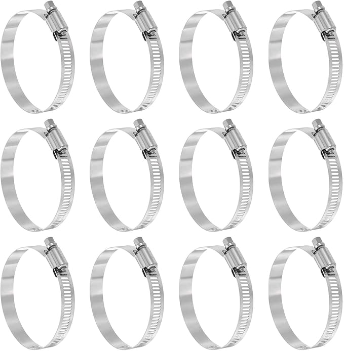 HARFINGTON 12 Pcs Hose Clamp 2-1/16"-3" (52-76mm) 304 Stainless Steel Adjustable Worm Gear Hose Clamp with Phillips Screw Assortment Kit for Fuel Line Pipe Plumbing Automotive Tube