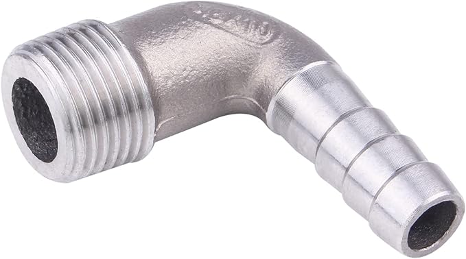 DERNORD 3/8" Hose Barb x 3/8" Male NPT Stainless Steel 90 Degree Elbow- Home Brew Pipe Fitting