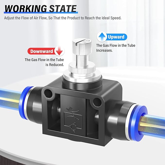 TAILONZ PNEUMATIC Air Flow Control Valve with Push-to-Connect Fitting, in-Line Speed Controller Union Straight - 8MM Tube OD x 8MM Tube OD SCF-8 （Pack of 5）