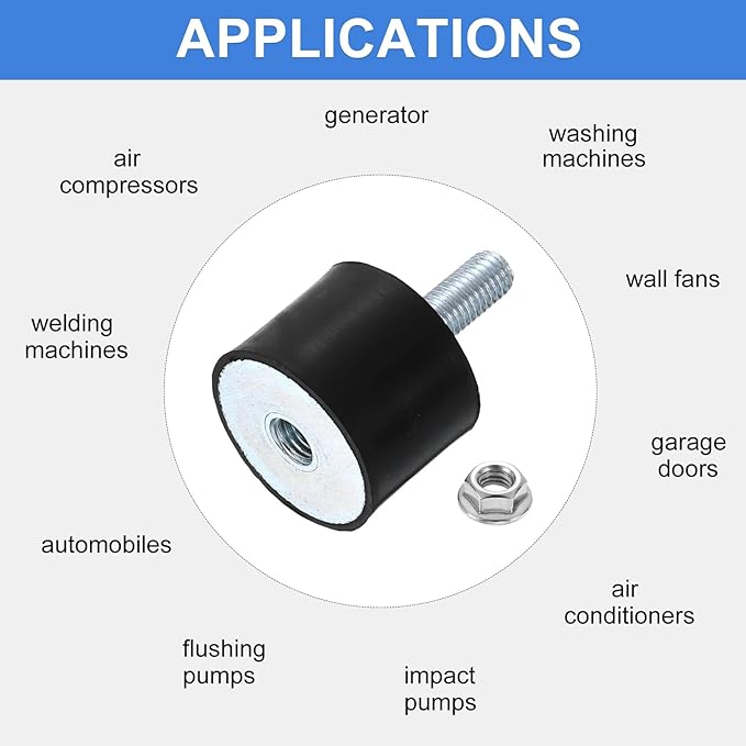 uxcell M10 Rubber Mounts, 1Pcs 40x30mm(DxH) Rubber Cylindrical Anti Vibration Isolator Shock Absorber with Lock Nut for Car Bobbin Generator Air Compressors