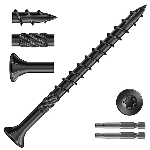 #10 x 2-1/2" Deck Screws (318Pcs) 4lb. Carbon Steel, Black, Flat Head, Rust Resistant epoxy Coated, with T25 Star Bit