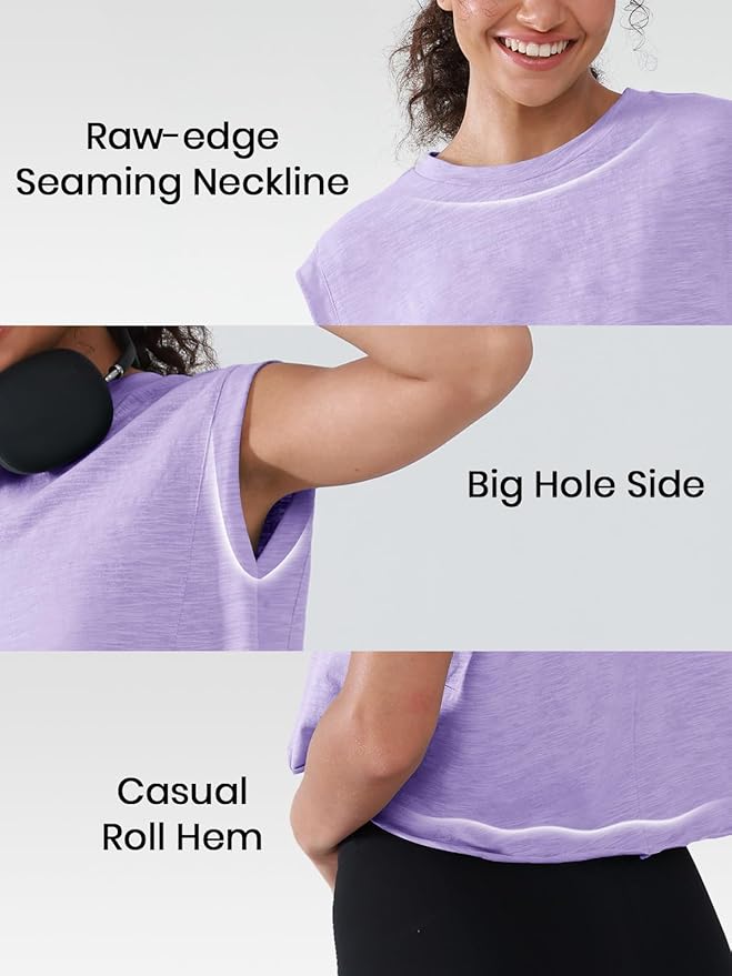 Women’s 100% Cotton Cropped Workout Tank Tops Soft Breathable Loose Fit Muscle Tank for Gym Yoga Running
