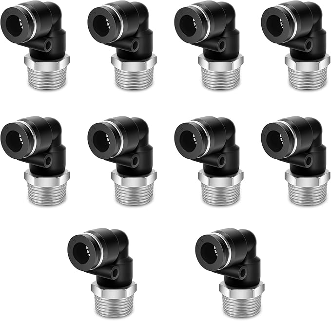10 Pcs Push to Connect Fittings 5/16 Inch Tube OD x 3/8 Inch NPT Thread Pneumatic Male Elbow Quick Connect Air line fittings