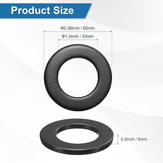1-Pack M33 Flat Washers, Metric 60mm OD 5mm Thick 304 Stainless Steel Washers for Bolts Screws Nuts for Automotive/Machinery/Furniture, Flat Metal Washers [Black Galvanized]
