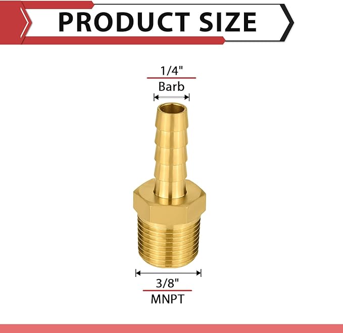 (Pack of 30) EFIELD Brass Hose Barb Fitting Adapter, 1/4" Barb x 3/8" NPT Male Pipe Fitting,(BARB005-30PCS)