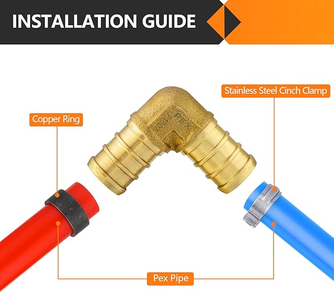 HeSun 50-Pack PEX Fittings, 1/2"x1/2" Pex Elbow, Brass Crimp Fitting for Pex Pipes, ASTM F1807