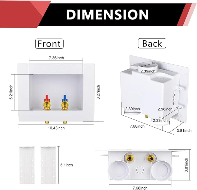 EFIELD Double Drain 1/2 Inch PEX-A Expansion Connection x 3/4 Inch MHT Washing Machine Outlet Box,(WM044)