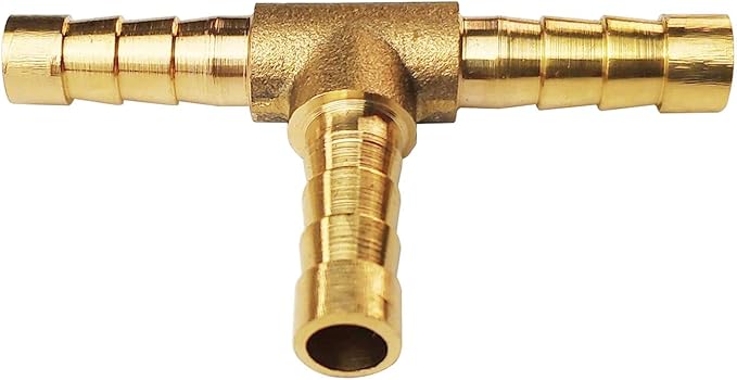 2PCs 1/4" Brass Hose Barb Fitting Tee 3 way Barbed Splicer Mender Union Fitting with 6PCs Hose Clamp for Oil Water Air