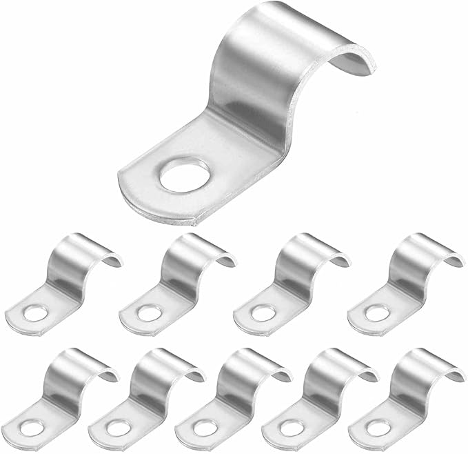 HARFINGTON 1/2 Inch Pipe Strap, 304 Stainless Steel Conduit Clip 10Pcs Single Hole Strap Clamp for Pipe Tube Cable Fixing (12mm, Silver)