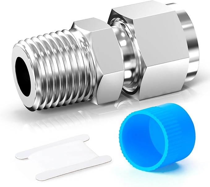 TAISHER 1PCS 304 Stainless Steel Compression Tube Pipe Fitting Connector, 3/4" Tube OD x 1/2" NPT Male Straight Adapter