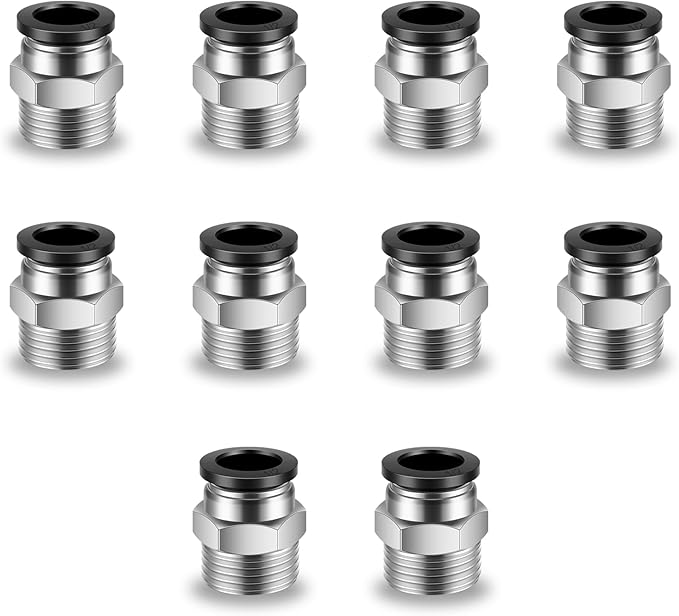 10 Pcs Push-to-Connect Fittings 1/2 Inch Tube OD x 1/2 Inch NPT Thread Pneumatic Male Straight Quick Connect Air line fittings
