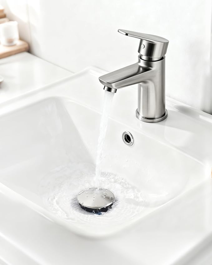 BOTEMY Brushed Bathroom Sink Drain Kit with Flexible Sink Drain Pipe -No Tool Installation,11.8-28.4" Anti-Odor Expandable Sink P-Trap,1.25"-1.5" Pop Up Stopper &Strainer Hair Catcher(with Overflow)