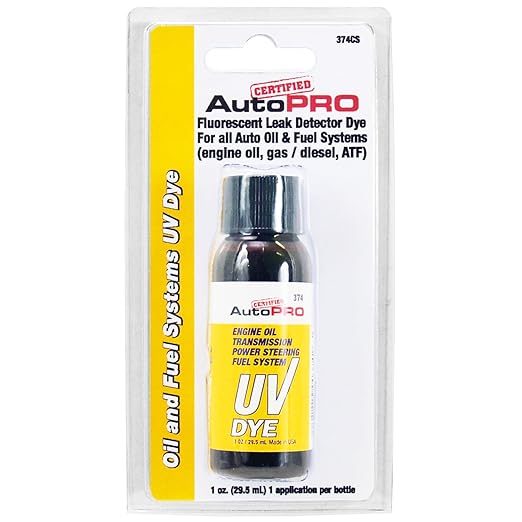 A/C Pro Certified Auto Pro Oil and Fuel System UV Dye Leak Detection for Cars & Trucks & More, 1 Oz, 374CS, Universal