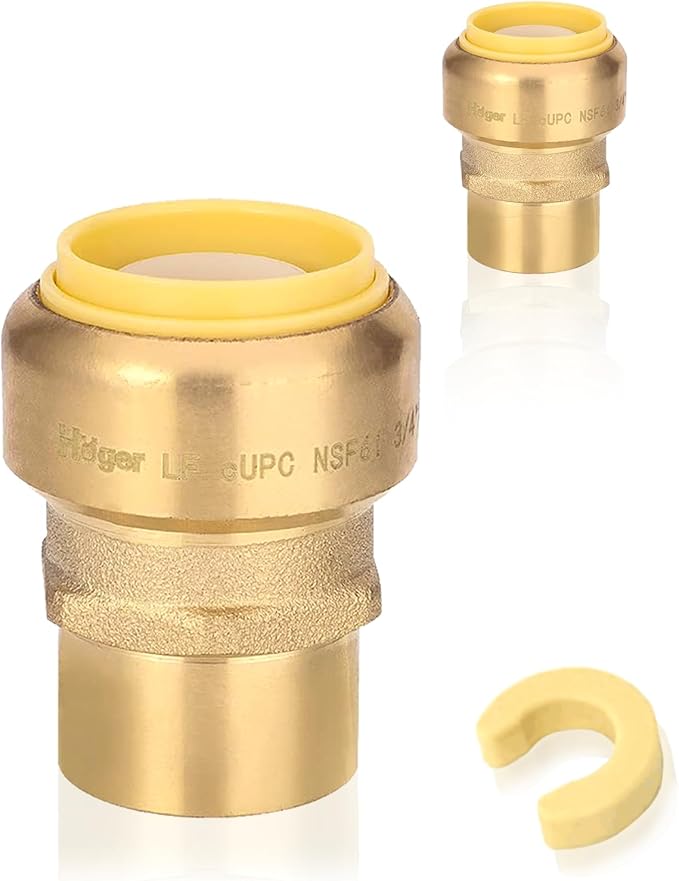 20-Pack HeSun Pushfit Female Adapter, 1/2" FNPT x 3/4" Push to Connect Plumbing Fittings with Disconnect Clip, Brass Push-fit Fittings for PEX, Copper, CPVC, PE-RT Pipes(PF133-20)
