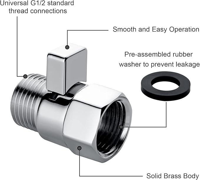 BRIGHT SHOWERS Water Flow Control Valve, Brass Shower Water Valve with Handle Lever, Flow Regulator Water-Saver Volume, Chrome