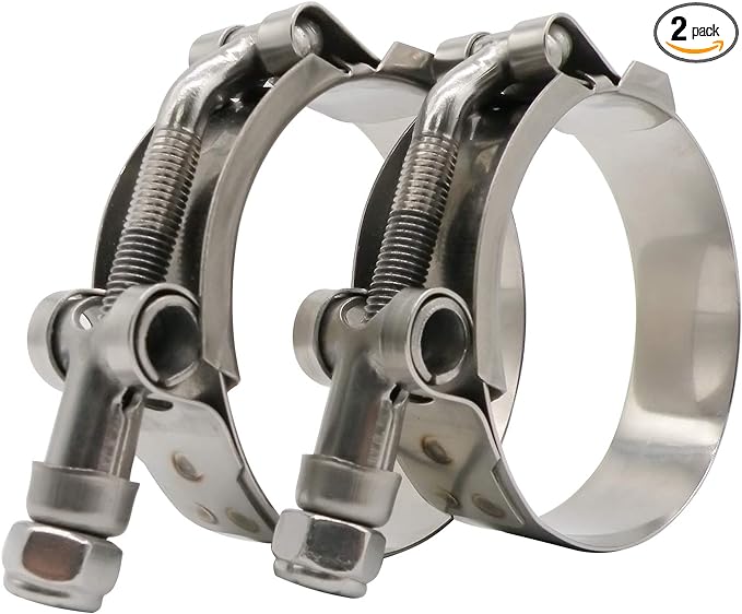 ROADFORMER 59mm - 67mm T-Bolt Hose O.D. Clamp - Working Range 2.31" - 2.64" for 2.5 inch Hose OD, Stainless Steel Bolt, SS Band Floating Bridge and Nylon Insert Locknut (59mm - 67mm, 2 pack)