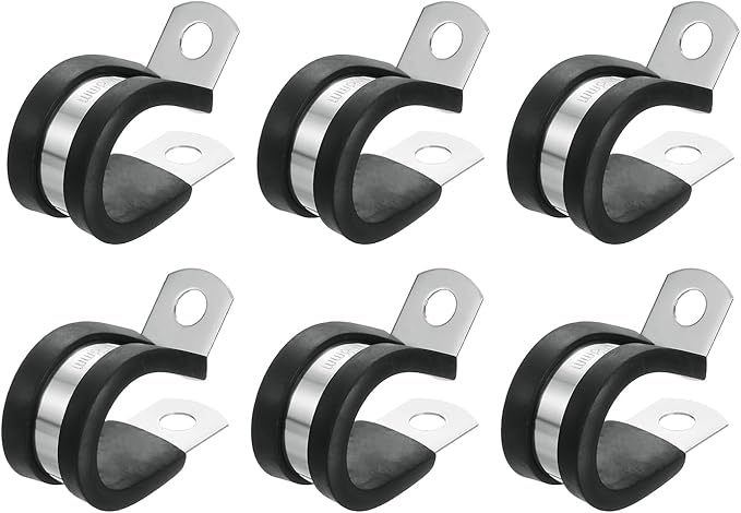 uxcell 3/4"(18mm) Cable Clamp, 304 Stainless Steel Rubber Cushioned Insulated R Shape Metal Clamp Tube Holder for Pipe Hose Wire Cord Installation 6Pcs