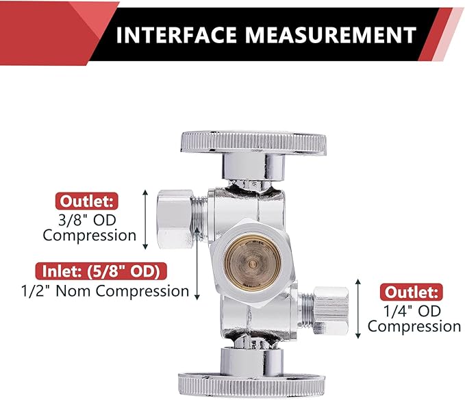 (Pack of 2) EFIELD 1/4-Turn Dual Compression Outlet Angle Stop Valve with 2 Shut Off Valve/Handles, 1/2" NOM (5/8" OD) x (3/8 inch x 1/4 inch) Chrome For Faucet Toilet Valve,(VALVE138)