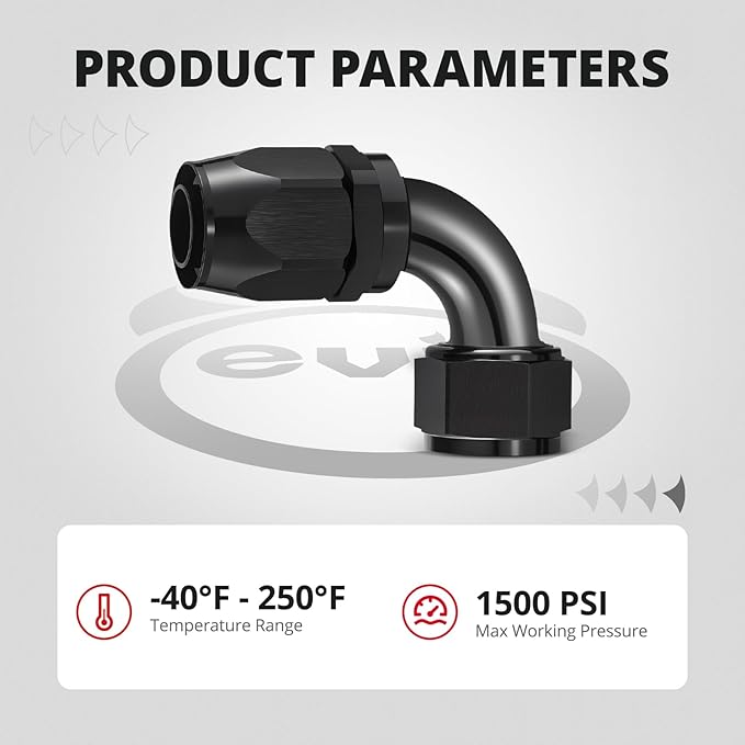 EVIL ENERGY 16AN Hose End Fitting 90 Degree Swivel for CPE Braided Hose Black 2PCS