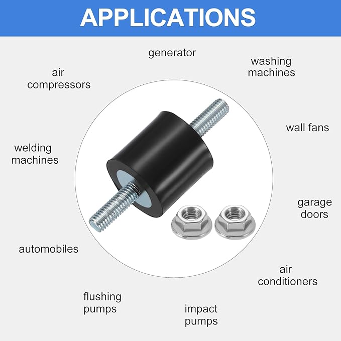 uxcell 4Pcs M5 x 15mm Rubber Mounts, 19 x 19mm Cylindrical Anti Vibration Isolator Studs Shock Absorber Double Studs with Nuts for Car Bobbin Generator Air Compressors
