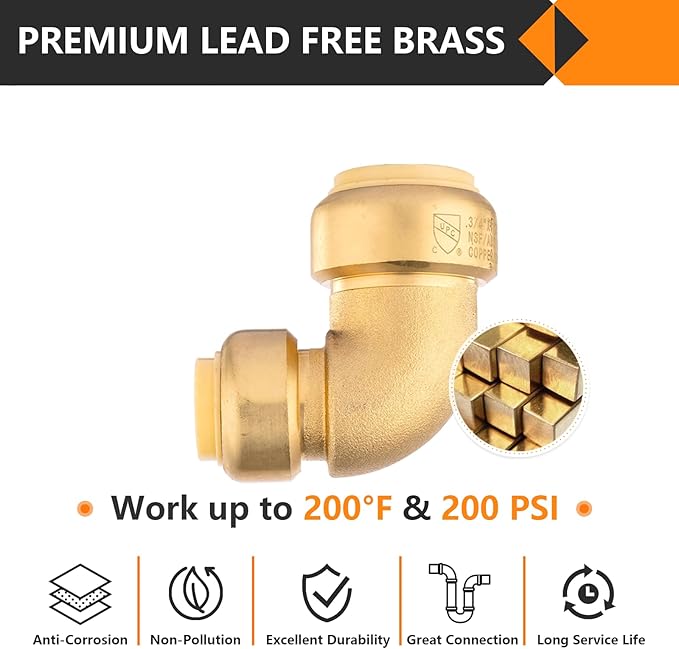 20-Pack HeSun Pushfit 90 Degree Elbow, 3/4"x1/2" Push to Connect Plumbing Fittings with Disconnect Clips, Brass Push-fit Fittings for PEX, Copper, CPVC, PE-RT Pipes(PF052-20)