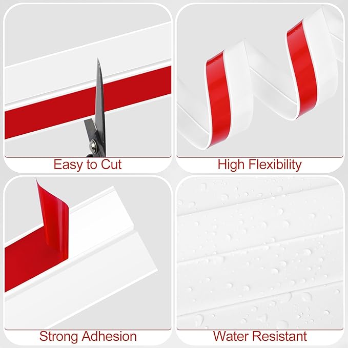 MYFAMIREA Door Weather Stripping 2IN (W) x 40FT (L) Door Draft Stopper Seal Tape Silicone Seal Strip Self Adhesive Shower Sweep Insulation Tape Side Bottom Strip for Sliding Glass Window Gap, White