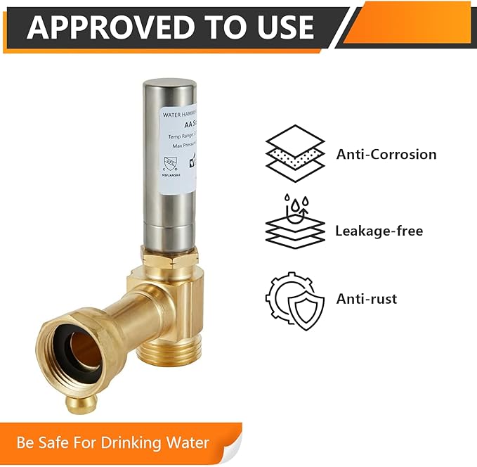 10-Pack HeSun Angle Water Hammer Arrestor for Washing Machine, 3/4" GHT Male x 3/4" GHT Female Connection, Stainless Steel Hammer Arrestor, Reduce Laundry Washer Knock Noise(HAMMER018-10)
