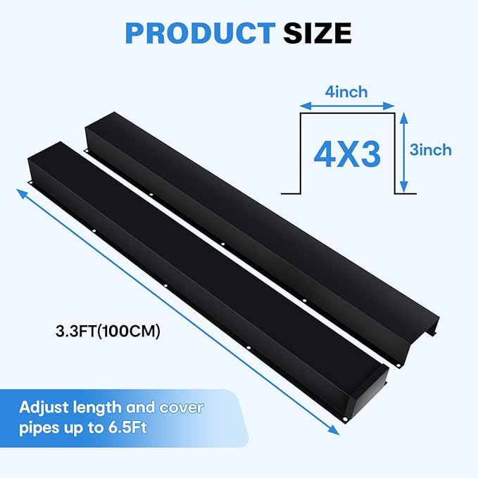 LyPrem 4" W x 6.5Ft L Metal Line Set Cover Kit - Decorative AC Pipe Cover for Ductless Mini Split/Central Air Conditioner/Heat Pump Systems, Black