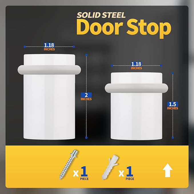 Floor Door Stopper Door Stop-Classy Solid Steel Modern Heavy Duty Door Stoppers -Floor Mount Anchor Screw-Wall Protector for Commercial Door(White, 2.0 Inch)