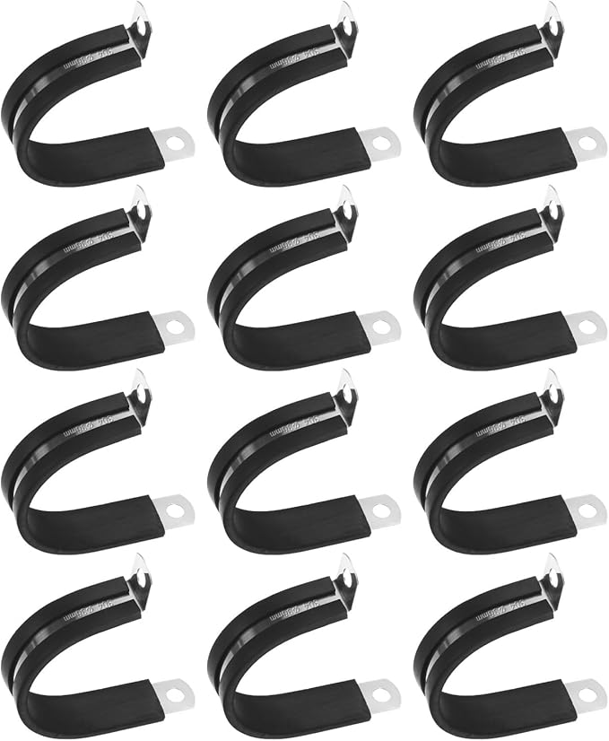 12-Pack Cable Clamps, 1-7/16 Inch/ 36 mm 304 Stainless Steel Rubber Cushioned Insulated Cable Clamp R Shape Metal Holder for Tube/Wire/Pipe/Loop Installation