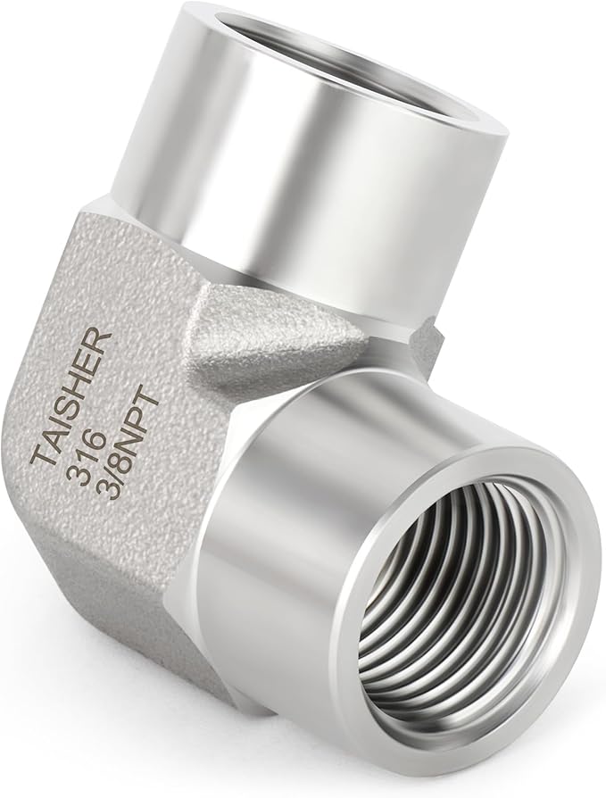 TAISHER 2PCS 316L Stainless Steel 90 Degree Barstock Street Elbow, 3/8" NPT Female to 3/8" NPT Female 316L Stainless Pipe Fitting