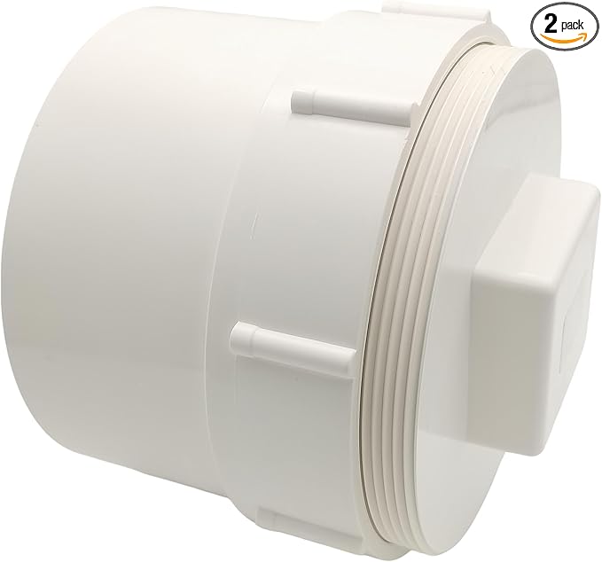 (2-Pack)6 Inch Sewer Cleanout Cap with Plug Pipe Fitting,PVC Cap for Garden, RV and More Drainage Piping Systems, PVC DWV Flush Sewer Cleanout Cover and Coupling Adapter