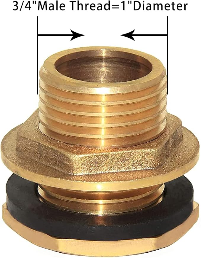 Joywayus 3/4" Male Thread Brass Water Tank Connector Bulkhead Tank Fitting With Rubber Ring Stablizing It