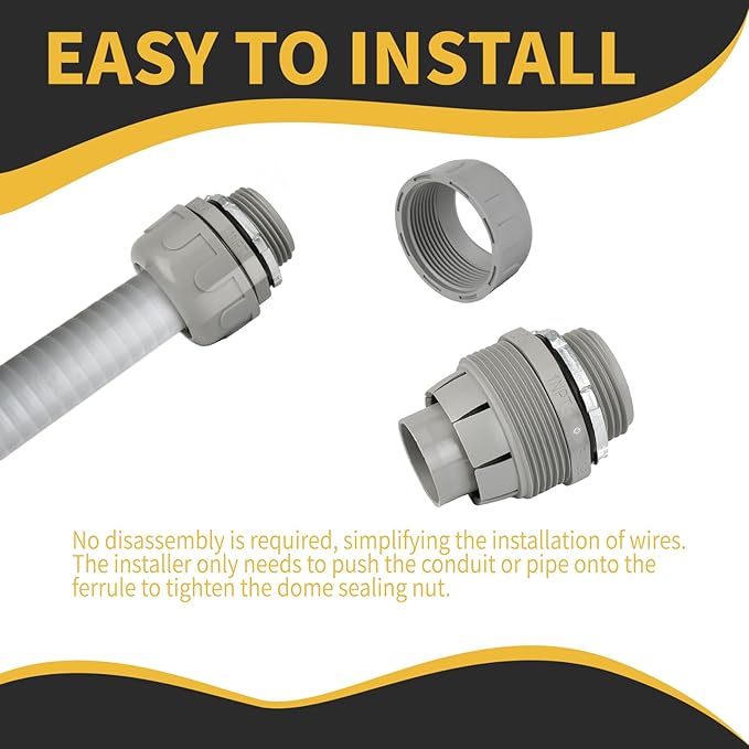 Conduit Connectors, 1 Inch Liquid Tight Connector NPT Non-Metallic for PVC Electrical Flexible Conduit Fittings, 180 Degree Straight, UL Listed for Home Outdoor Tubes Tools, Grey (30-Pack)