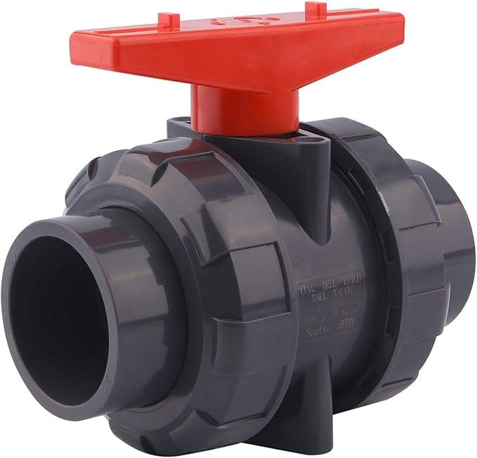 DERNORD 2 Pack PVC True Union Ball Valve with Full Port, EPDM O-Rings, and Reversible PTFE Seats,Rated at 200 PSI (2 inch Socket)