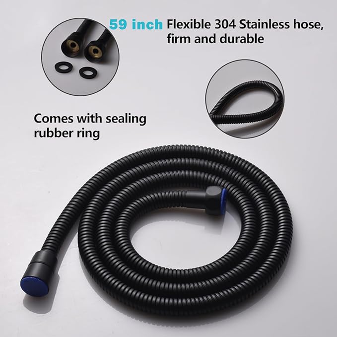 Temperature Display Full Body Shower Faucet Set with 6 pcs Body Jets 12 inch Square Rainfall Shower Head with Handheld Spray Wall Mounted Rough-in Valve and Trim Included,Matte Black