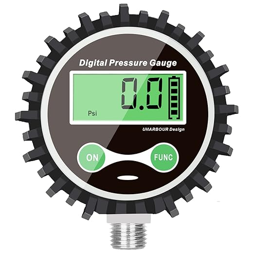 Digital Gas Pressure Gauge with 1/4'' NPT Bottom Connector and Rubber Protector, 0-250psi, Accuracy 1% .F.S.