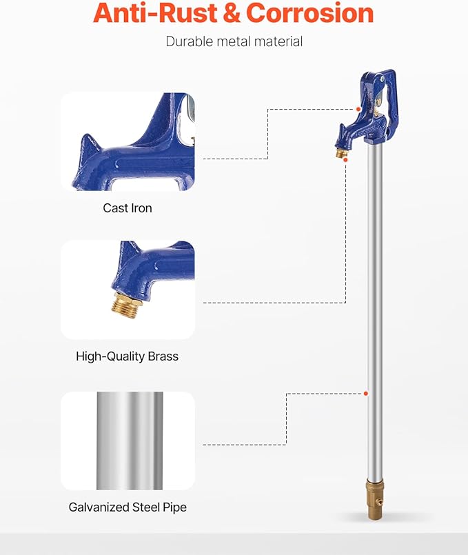VEVOR Frost Proof Yard Hydrant, 5.25 FT Freeze-Proof Outdoor Faucet with 36" Bury Dept, 3/4" NPT Pipe Connection & 3/4" NH Hose Coupling, Heavy-Duty Cast Iron Hydrant for Yard, Garden, Farm Irrigation