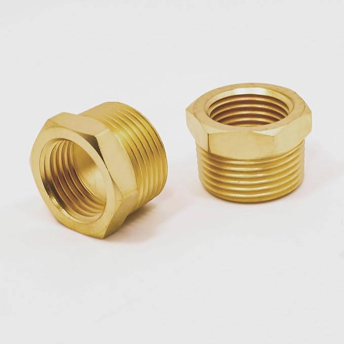 3/4" Male NPT to 1/2" Female NPT Solid Brass Reducer Hex Bushing,(2 Pack), Reducing Cast Pipe Adapter Fitting, Brass Pipe Hose Tube Fitting Hex Head Bushing Adapter Convert