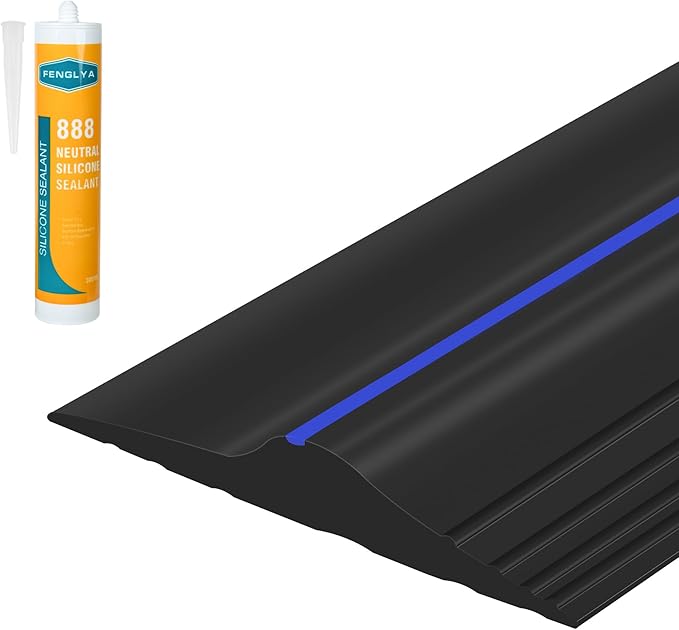 ToLanbbt 10Ft/3.05M Universal Garage Threshold Seal Strip with 300ml Black Sealant/Adhesive, Garage Door Bottom Weatherproof Strip Rubber DIY Weather Stripping Replacement (Black-Blue Line)