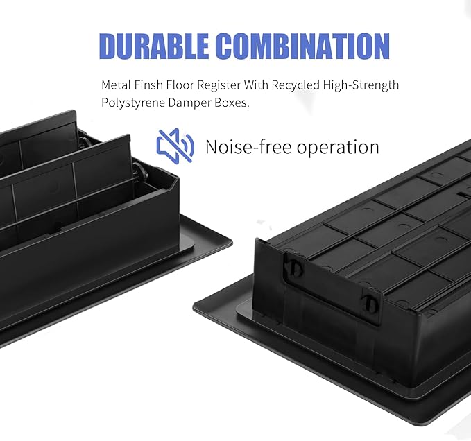 Floor Register 4X10 Inch Floor Vent Covers Heavy Duty Steel Floor Vents Adjustable Vent Register with Rust Resistant Coated Surface for Home Office Walls Floor Grills and Vents 2 Pack Black
