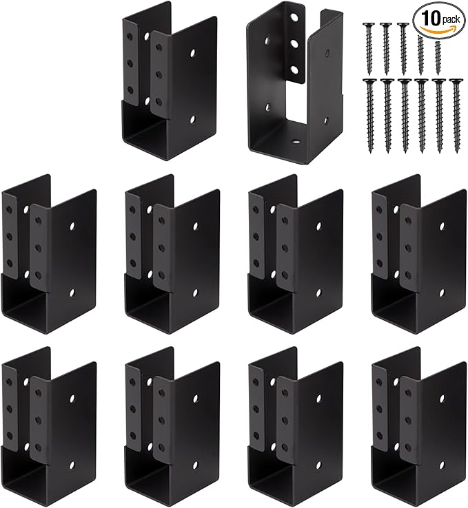 Concealed Joist Hangers, 10 Pcs 2"x4" Outdoor Trim Concealed Flanges with Screws,, for Beam,Swing, Handrail,Fence (10, 2"x4")
