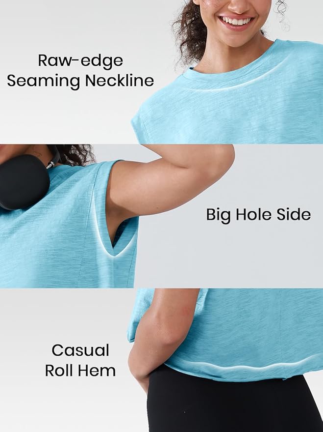 Women’s 100% Cotton Cropped Workout Tank Tops Soft Breathable Loose Fit Muscle Tank for Gym Yoga Running