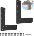 2 Pcs L Shape Flat Bracket. 12"x12" Mending Plate with Black Powder-Coated Right Angle Brackets, Corner Bracket, L Shape Plate Fit 4x4,6x6 for Repair House,Furniture,Pavilion,Truss framing
